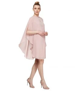 Cocktail Dresses SLNY - Bateau Cocktail Dress With Cape SL112806 - 1 Pc Faded Rose In Size 14 Available