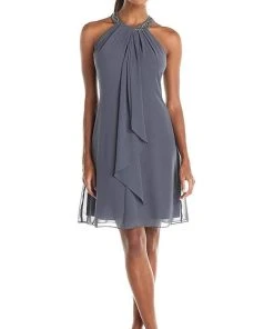 SLNY - Bead-Braided Halter Chiffon Dress 411105 11 SLNY - Bead-Braided Halter Chiffon Dress 411105