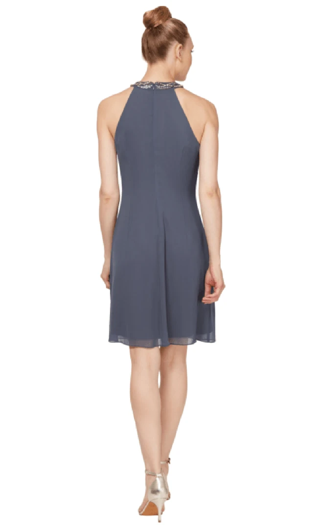 SLNY - Bead-Braided Halter Chiffon Dress 411105 4 SLNY - Bead-Braided Halter Chiffon Dress 411105