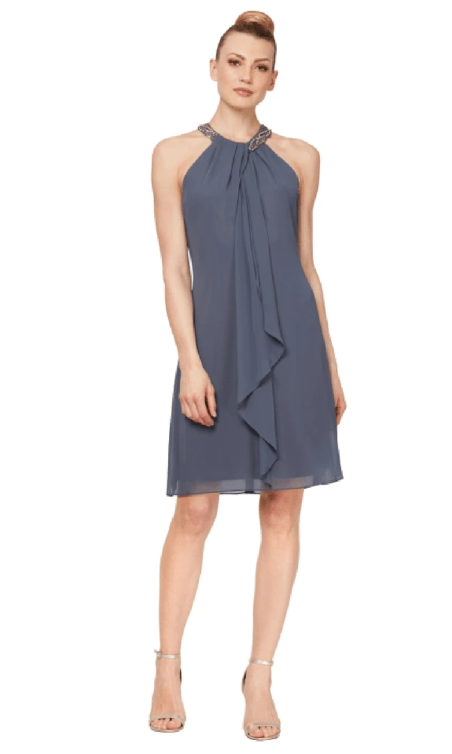 SLNY - Bead-Braided Halter Chiffon Dress 411105 3 SLNY - Bead-Braided Halter Chiffon Dress 411105