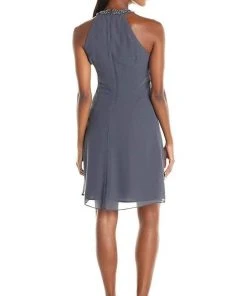 SLNY - Bead-Braided Halter Chiffon Dress 411105 10 SLNY - Bead-Braided Halter Chiffon Dress 411105