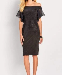 Cocktail Dresses Social Occasions By Mon Cheri - Off-Shoulder Flutter Dress 119825 - 1 Pc Black In Size 8 Available