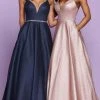 Formal Gowns Sparkle Prom By Da Vinci - Plunging Sweetheart A-Line Dress 72030 - 2 Pc Midnight In Size 12 And 18 Available