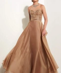 Formal Gowns Studio 17 - 12597 Bejeweled High Halter Neck Two Tone Chiffon A-line Dress