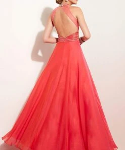 Formal Gowns Studio 17 - 12597 Bejeweled High Halter Neck Two Tone Chiffon A-line Dress