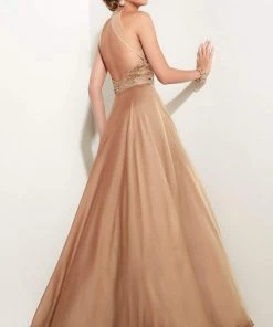 Formal Gowns Studio 17 - 12597 Bejeweled High Halter Neck Two Tone Chiffon A-line Dress