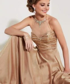 Formal Gowns Studio 17 - 12597 Bejeweled High Halter Neck Two Tone Chiffon A-line Dress