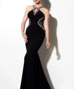 Studio 17 - 12624 Bejeweled Halter Neckline With Sheer Cutouts Trumpet Dress Formal Gowns