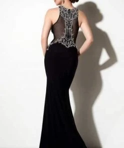 Studio 17 - 12624 Bejeweled Halter Neckline With Sheer Cutouts Trumpet Dress Formal Gowns