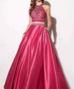 Studio 17 - 12643 Two-piece Bead And Lace Embellished Halter Neck Satin Ball Gown Formal Gowns 8 Studio 17 - 12643 Two-piece Bead And Lace Embellished Halter Neck Satin Ball Gown Formal Gowns