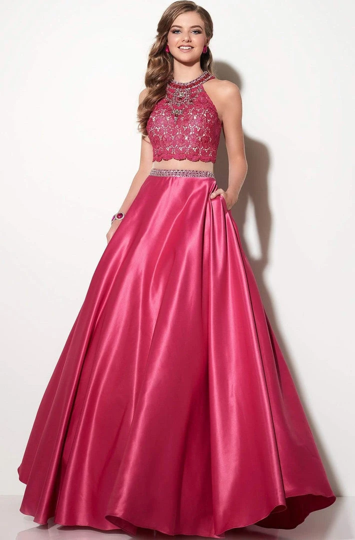 Studio 17 - 12643 Two-piece Bead And Lace Embellished Halter Neck Satin Ball Gown Formal Gowns 5 Studio 17 - 12643 Two-piece Bead And Lace Embellished Halter Neck Satin Ball Gown Formal Gowns