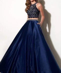 Studio 17 - 12643 Two-piece Bead And Lace Embellished Halter Neck Satin Ball Gown Formal Gowns 9 Studio 17 - 12643 Two-piece Bead And Lace Embellished Halter Neck Satin Ball Gown Formal Gowns