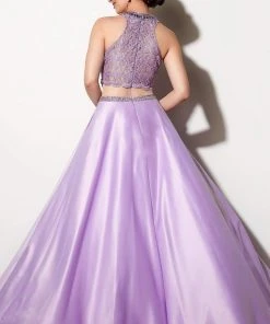 Studio 17 - 12643 Two-piece Bead And Lace Embellished Halter Neck Satin Ball Gown Formal Gowns 7 Studio 17 - 12643 Two-piece Bead And Lace Embellished Halter Neck Satin Ball Gown Formal Gowns