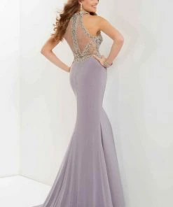 Studio 17 - 12689 Beaded Illusion High Halter Jersey Dress Formal Gowns