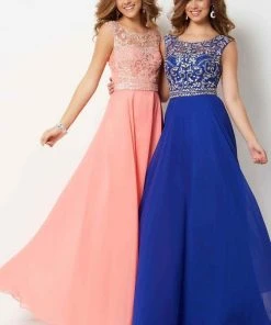 Studio 17 - 12696 Bedazzled Illusion Bateau Chiffon A-line Dress Formal Gowns