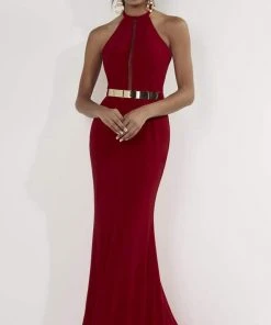 Formal Gowns Studio 17 - 12732 Illusion Cutout Halter Trumpet Gown With Metal Belt