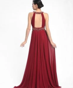 Sue Wong - Beaded Halter Neck Chiffon A-Line Dress N5330 Formal Gowns