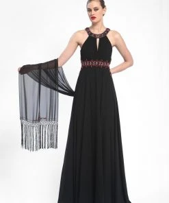 Sue Wong - Beaded Halter Neck Chiffon A-Line Dress N5330 Formal Gowns