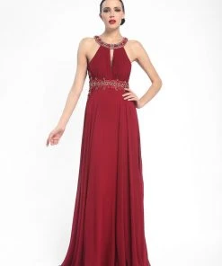 Sue Wong - Beaded Halter Neck Chiffon A-Line Dress N5330 Formal Gowns