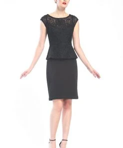 Sue Wong Cap Sleeve Bateau Neck Cocktail Dress In Black N16104 - 1 Pc Black In Size 10 Available