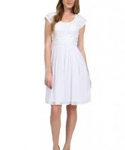 Sue Wong Embroidered Cap Sleeve Scoop Neck Chiffon A-Line Dress - 1 Pc White In Size 12 Available Cocktail Dresses