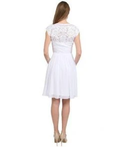 Sue Wong Embroidered Cap Sleeve Scoop Neck Chiffon A-Line Dress - 1 Pc White In Size 12 Available Cocktail Dresses