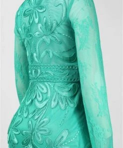 Sue Wong - Floral Embroidered Long Sleeve V-Neck Dress N4516 5 Sue Wong - Floral Embroidered Long Sleeve V-Neck Dress N4516