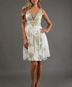 Cocktail Dresses Sue Wong Ivory Gold Short Dress Cocktail Dress - 1 Pc Ivory/Gold In Size 10 Available