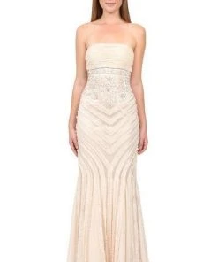 Sue Wong - N0230 Strapless Ruffle Trim Mermaid Gown - 1 Pc Champaign In Size 4 Available Formal Gowns