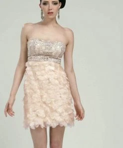 Sue Wong - N1170 Beaded Sheer Petal Sheath Cocktail Dress