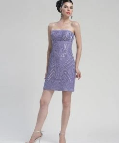 Cocktail Dresses Sue Wong - N3145 Strapless Soutache Adorned Sheath Dress