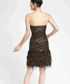 Sue Wong - N3449 Beaded Strapless Feather Cocktail Dress