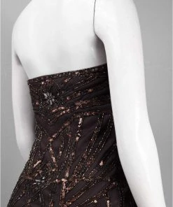 Sue Wong - N3449 Beaded Strapless Feather Cocktail Dress