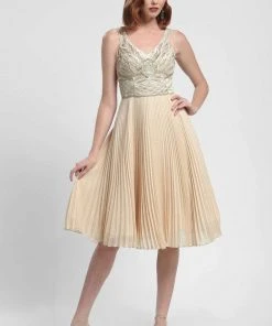 Sue Wong - N4136 Sleeveless Embroidered Accordion Pleat A-Line Dress