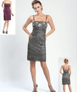 Sue Wong - N4333 Spaghetti Strap Beaded Sheath Cocktail Dress