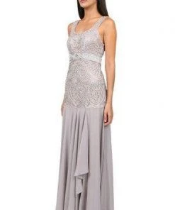 Sue Wong Platinum Embroidered Bodice Gown Sleeveless Dress - 1 Pc Platinum In Size 6 Available