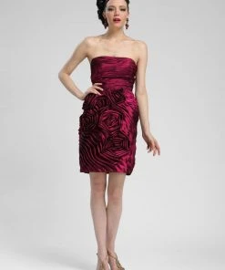 Sue Wong - Ruched Rosette Straight Across Neck Dress C3333