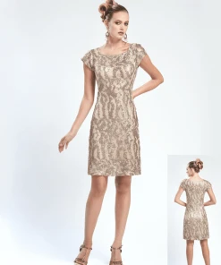 Cocktail Dresses Sue Wong - Sequined Square Neck Sheath Dress N4442