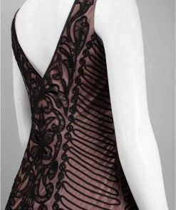 Sue Wong - V-Cut Neckline Swirl Patterned Dress N4305