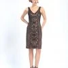 Sue Wong - V-Cut Neckline Swirl Patterned Dress N4305 1 Sue Wong - V-Cut Neckline Swirl Patterned Dress N4305