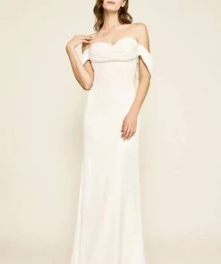 Formal Gowns Tadashi Shoji - Amishta Off-The-Shoulder Crepe Gown ALG19170LBR - 1 Pc Ivory In Size 4 Available