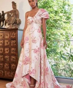 Tadashi Shoji - Asymmetrical Ruched A-Line Gown BPM20371L - 1 Pc Blossom In Size 6 Available Formal Gowns