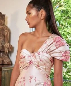 Tadashi Shoji - Asymmetrical Ruched A-Line Gown BPM20371L - 1 Pc Blossom In Size 6 Available Formal Gowns