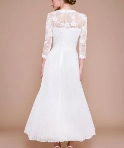 Tadashi Shoji - Bateau Keats Lace Tulle Tea-Length Dress - 1 Pc Ivory In Size 2 Available Cocktail Dresses