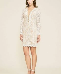 Tadashi Shoji - Clayton Lace Long-Sleeves Cocktail Dress - 1 Pc Ivory/Nude In Size 2 Available Cocktail Dresses