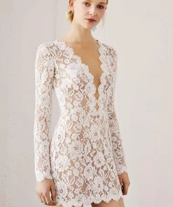 Tadashi Shoji - Clayton Lace Long-Sleeves Cocktail Dress - 1 Pc Ivory/Nude In Size 2 Available Cocktail Dresses 9 Tadashi Shoji - Clayton Lace Long-Sleeves Cocktail Dress - 1 Pc Ivory/Nude In Size 2 Available Cocktail Dresses