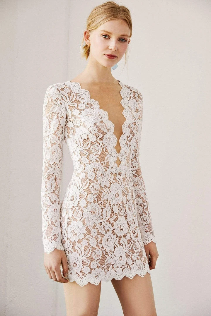 Tadashi Shoji - Clayton Lace Long-Sleeves Cocktail Dress - 1 Pc Ivory/Nude In Size 2 Available Cocktail Dresses 6 Tadashi Shoji - Clayton Lace Long-Sleeves Cocktail Dress - 1 Pc Ivory/Nude In Size 2 Available Cocktail Dresses