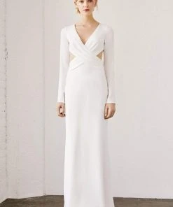 Tadashi Shoji - Draped Crisscross Bodice Cutout Long Gown - 1 Pc Ivory In Size 14 Available