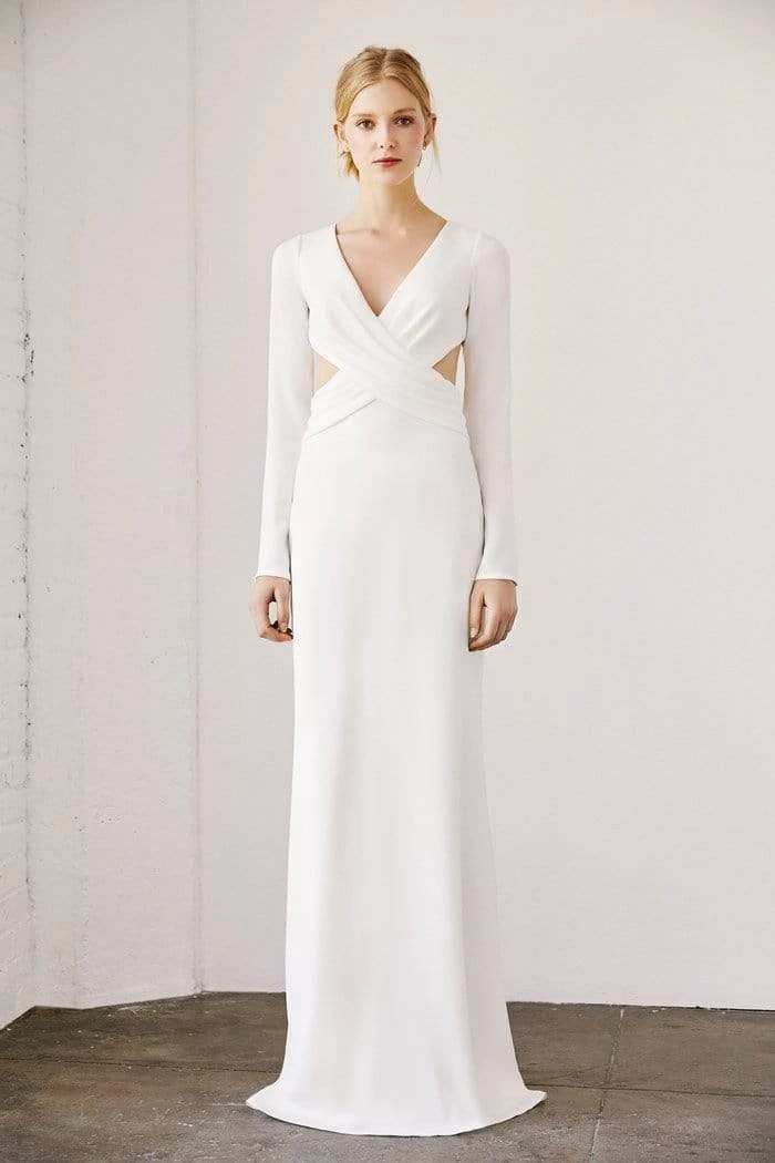 Tadashi Shoji - Draped Crisscross Bodice Cutout Long Gown - 1 Pc Ivory In Size 14 Available 3 Tadashi Shoji - Draped Crisscross Bodice Cutout Long Gown - 1 Pc Ivory In Size 14 Available