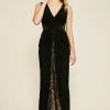 Tadashi Shoji - Lace Applique Plunging V-neck Sheath Dress - 1 Pc Black/Nude In Size 18 Available